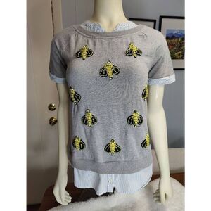 Anthropologie Floreat 100% Cotton Beaded Sweatshirt with Faux Button Up